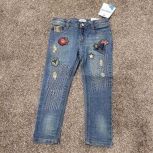 Mayoral Kids Jeans Size 3 Slim Fit Distressed Patched Blue Denim Pants NWT